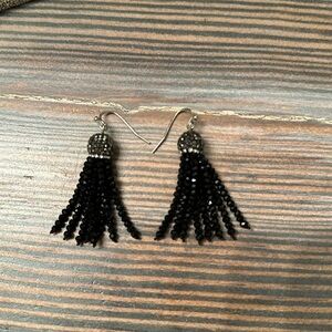 Black Beaded Tassel Earrings